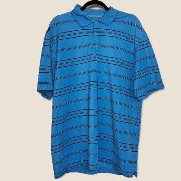 Nike Golf Blue Polo Shirt Stripe Knit Short Sleeve Mens Size L - Picture 1 of 5